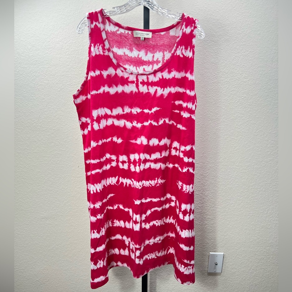 Tie Dye Tank Dress Plus Size Pink White Summer Sleeveless Tunic Beach Cover Up